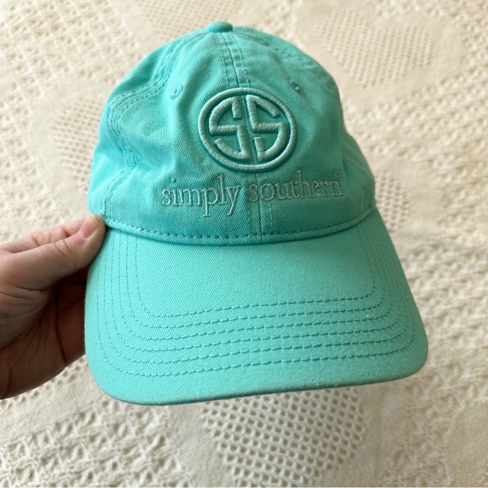 Simply Southern Hat Baseball Cap Womens OS Teal Blue Preppy Sorority Beach READ
